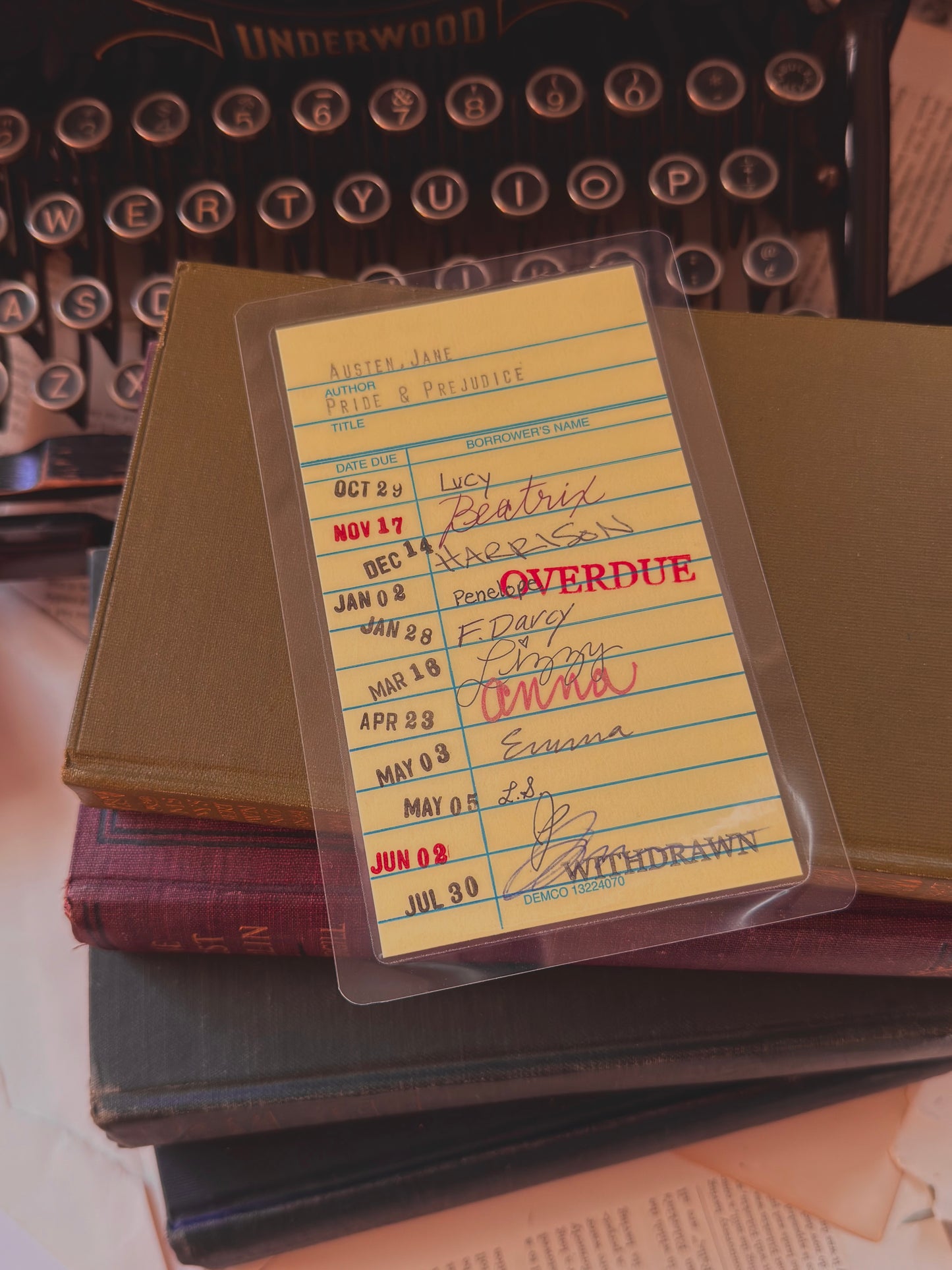 Retro yellow library borrower’s card bookmark, Pride & Prejudice