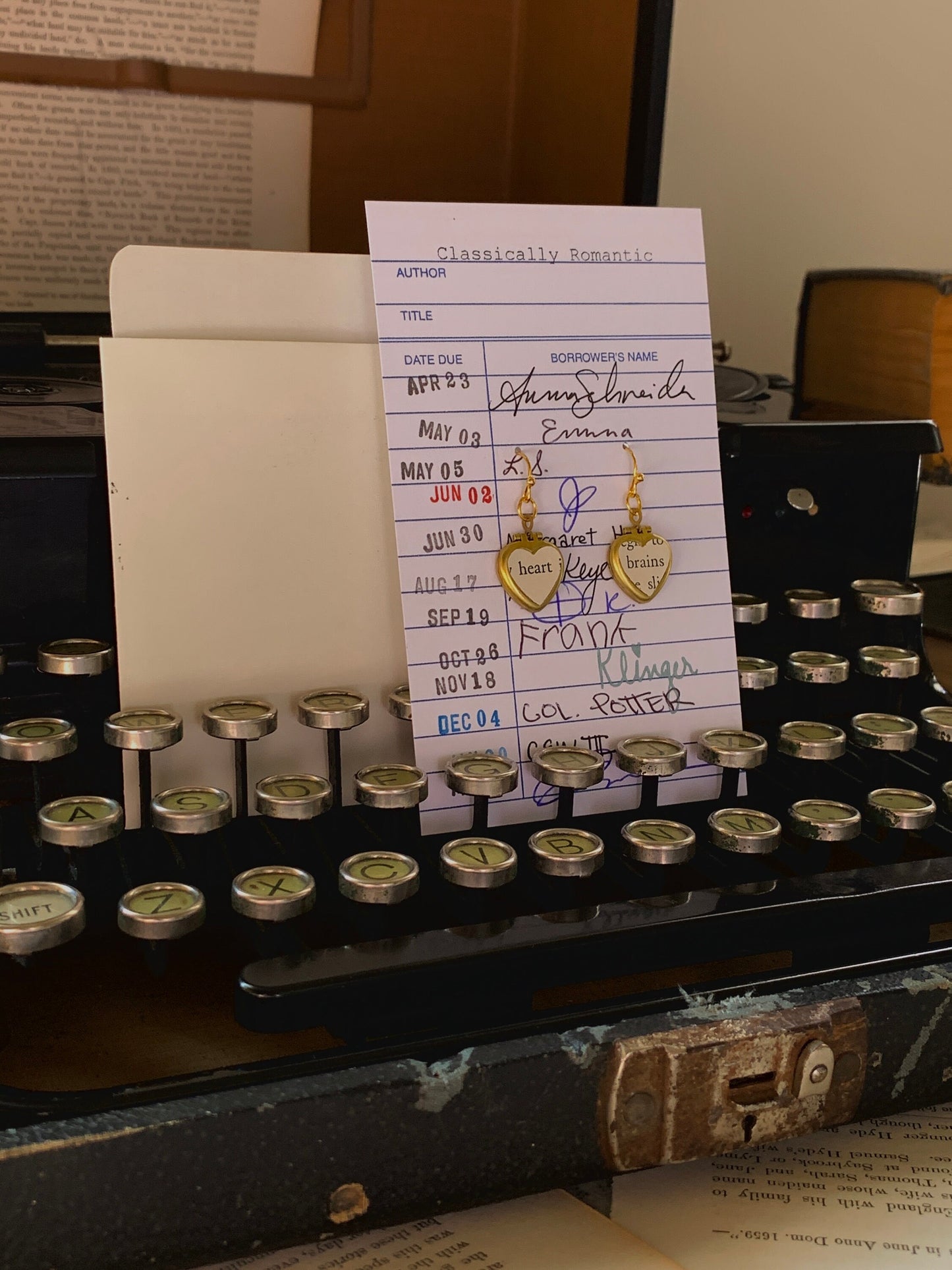 Heart & Brains locket earrings, heart locket earrings, introvert earrings, vintage paper locket, dark academia gift, book gift