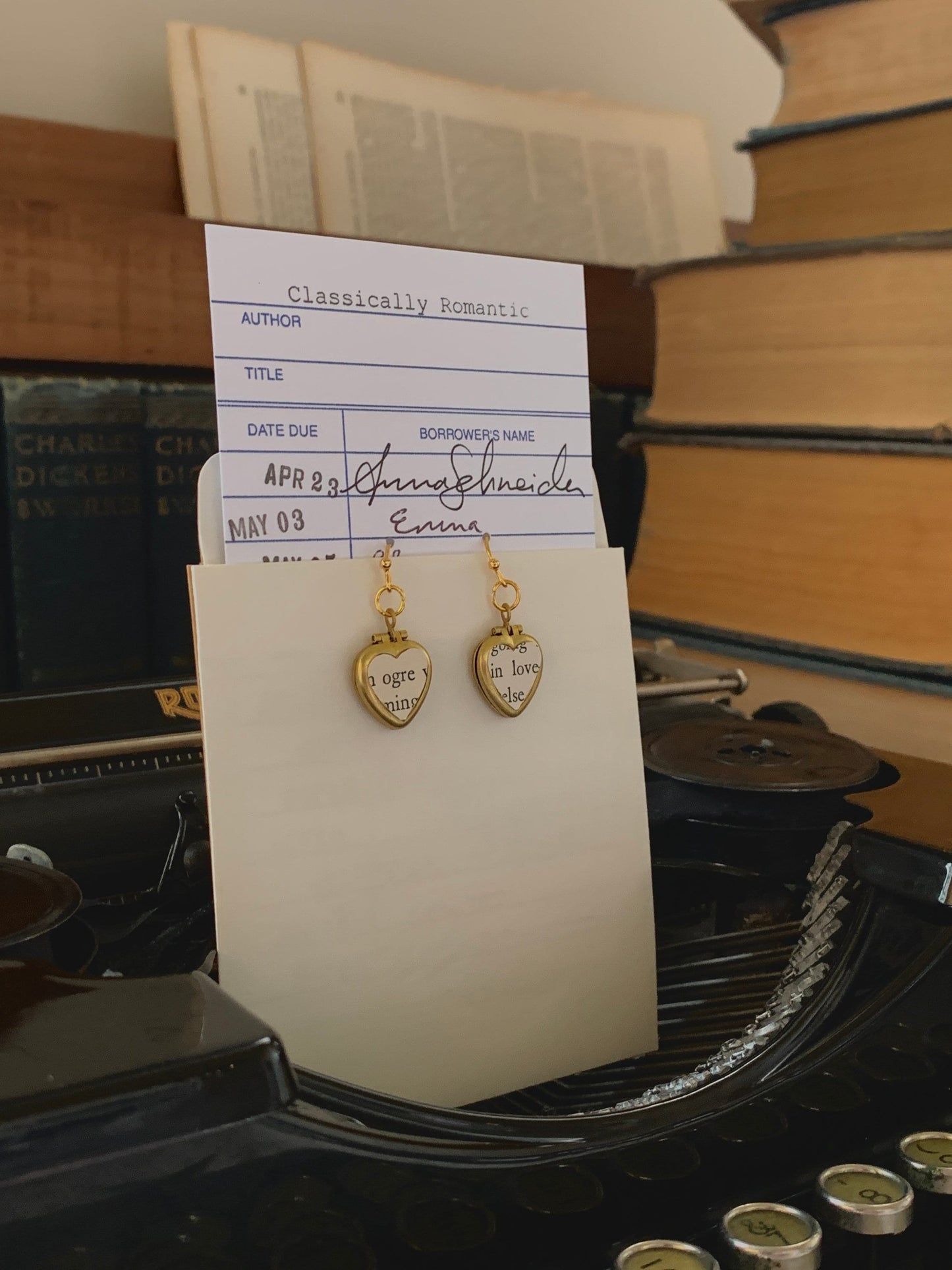 Funny locket earrings, heart locket earrings, ogre earrings, vintage paper locket, dark academia gift, book gift, movie gift