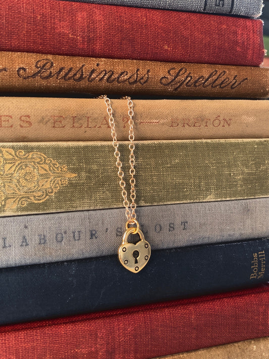 Gold plated heart lock charm necklace, heart jewelry, key hole necklace, dark romance jewelry, girlfriend jewelry, minimalist necklace