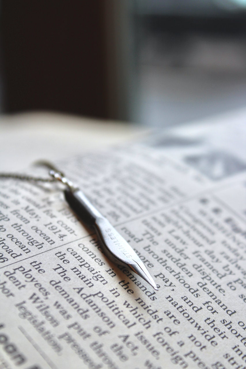 Vintage empire pen co. calligraphy pen necklace, stainless steel, no. 21, pen nib necklace, vintage pen nib, writer gift, calligraphy gift