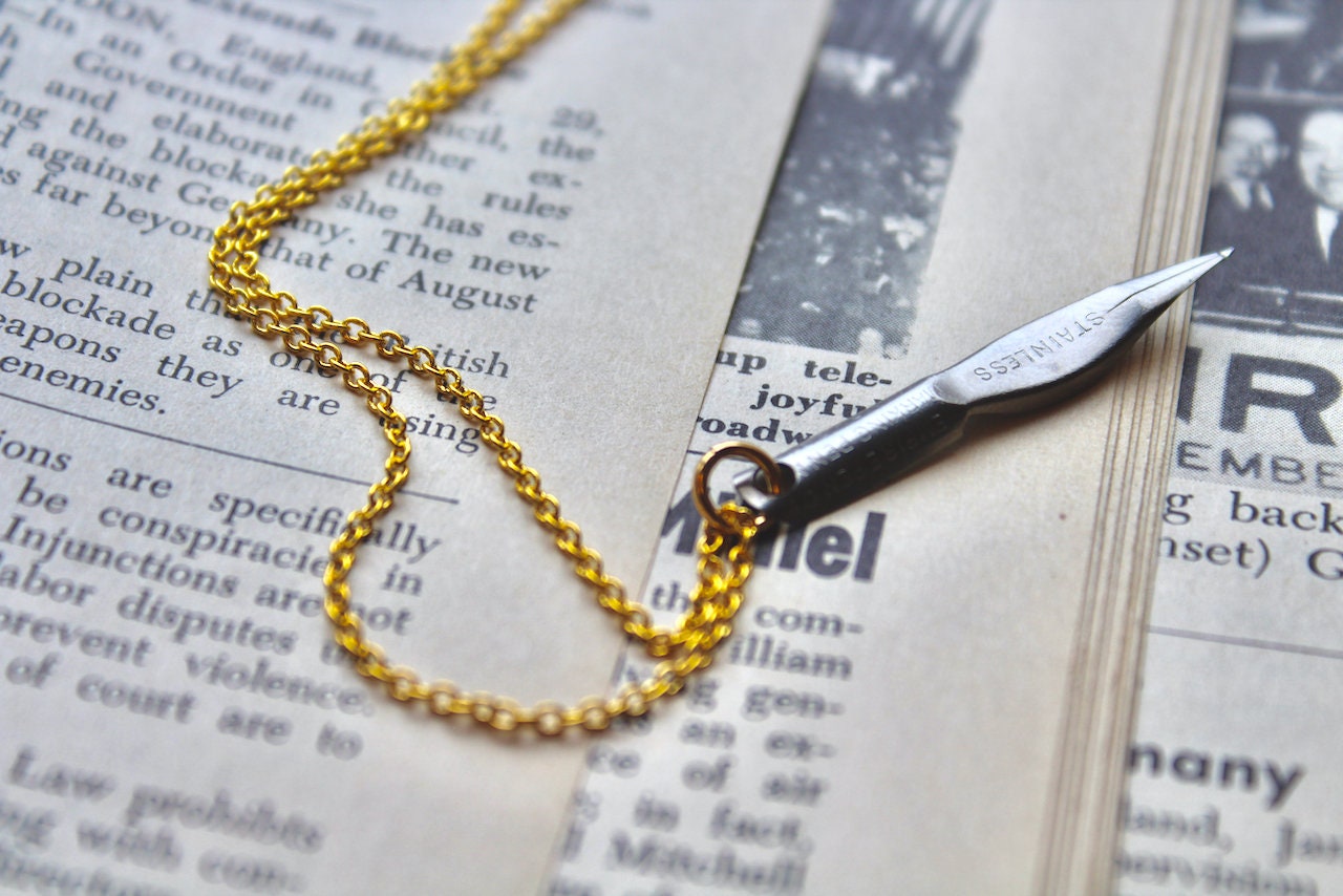 Vintage empire pen co. calligraphy pen necklace, stainless steel, no. 21, pen nib necklace, vintage pen nib, writer gift, calligraphy gift
