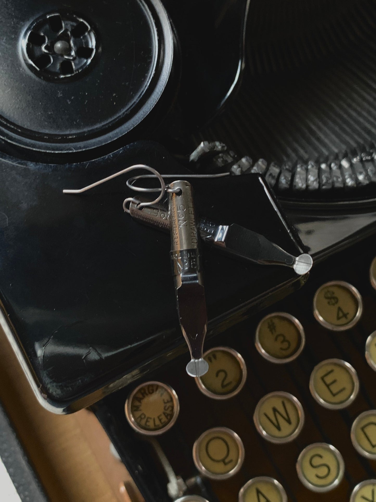 Vintage Esterbrook pen nib earrings, pen nib earrings, steel dip pen, Esterbrook No. 5 Drawlet, pen nibs, vintage pen nibs, dark academia