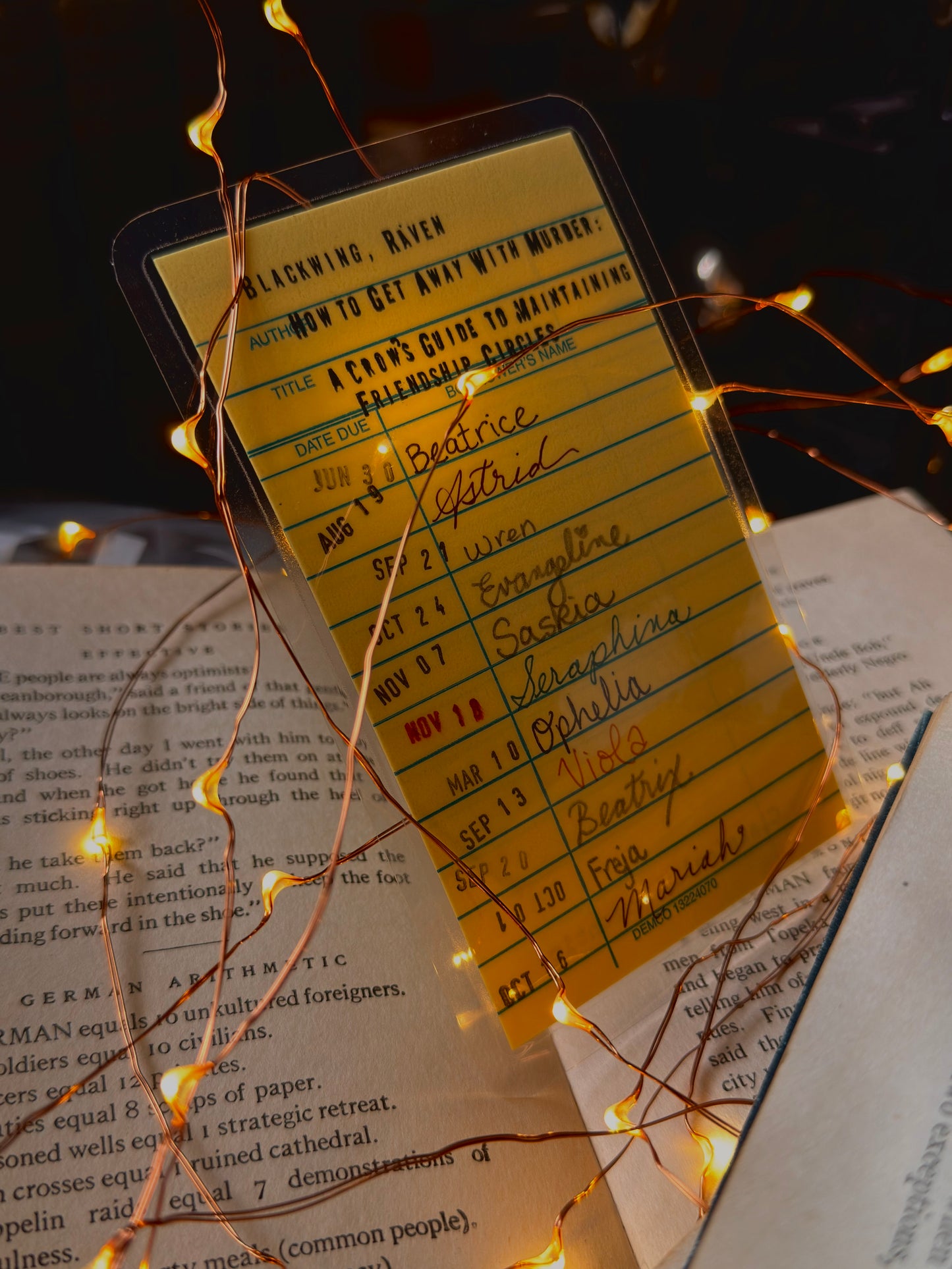 Murder of Crows retro yellow library card bookmark, laminated