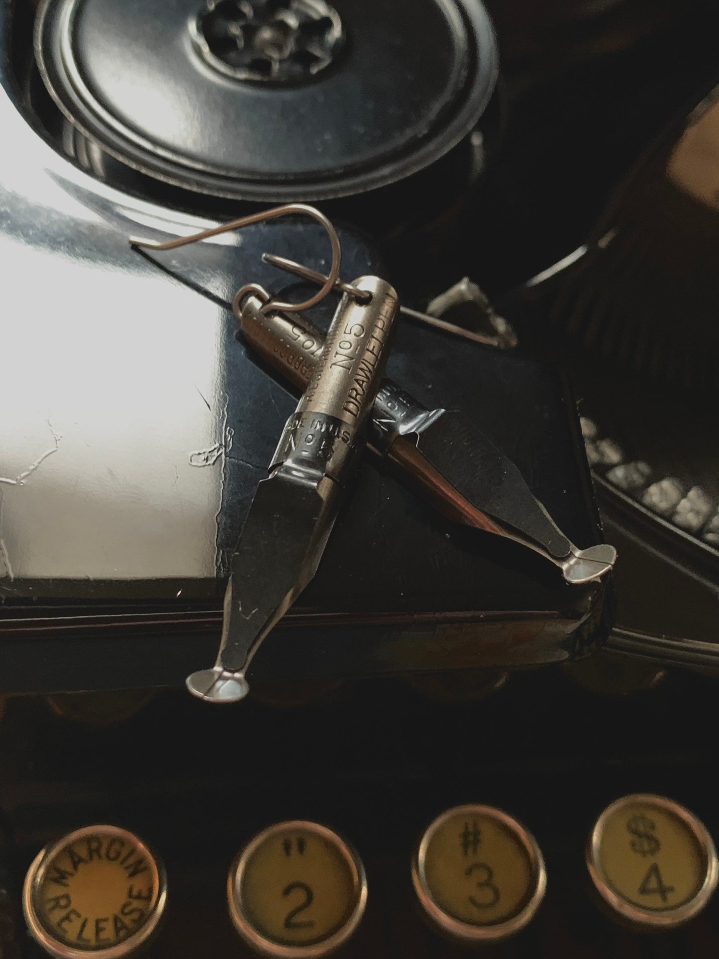 Vintage Esterbrook pen nib earrings, pen nib earrings, steel dip pen, Esterbrook No. 5 Drawlet, pen nibs, vintage pen nibs, dark academia