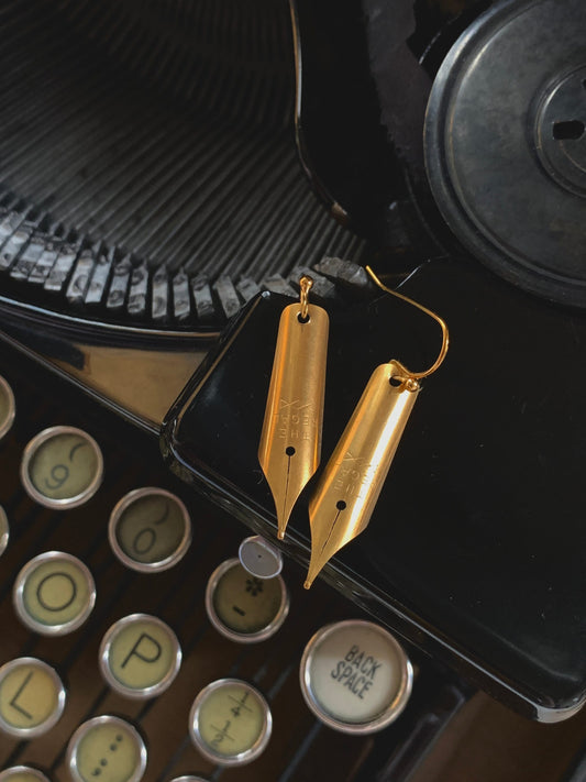 Gold Pen Nib Earrings – A Refined and Literary Accessory for Writers, Scholars, and Thinkers, Regal pens, Perfect Award for a Student