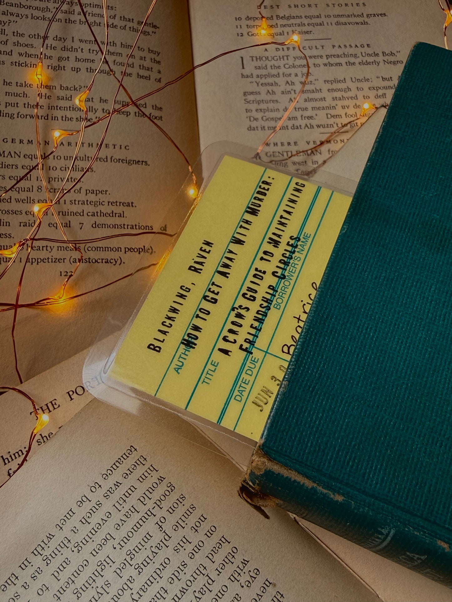 Murder of Crows retro yellow library card bookmark, laminated
