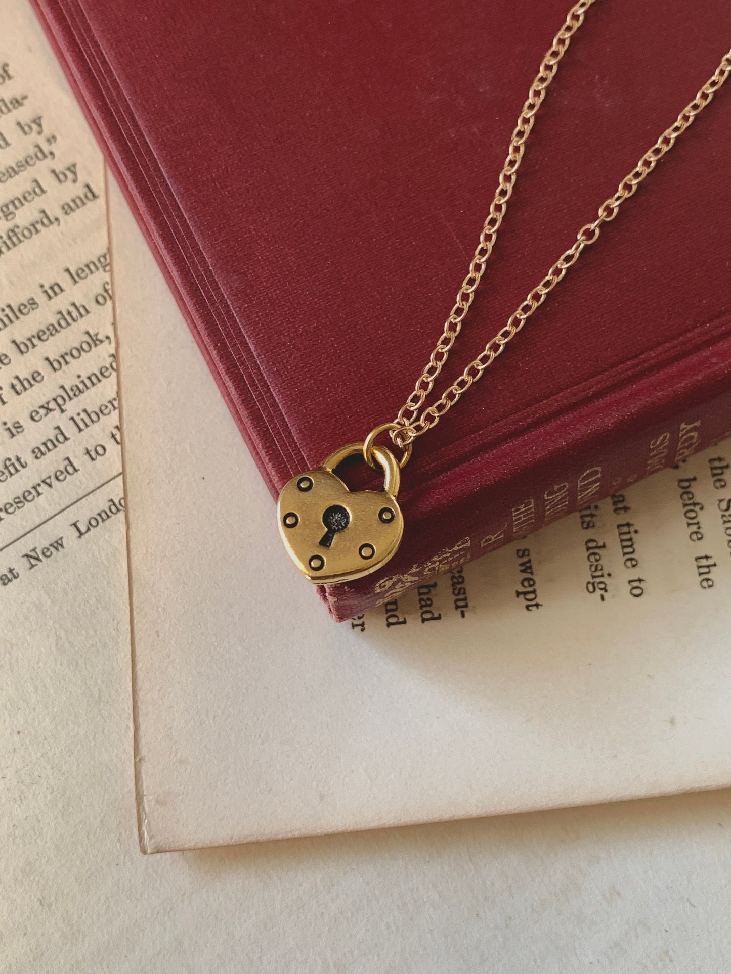 Gold plated heart lock charm necklace, heart jewelry, key hole necklace, dark romance jewelry, girlfriend jewelry, minimalist necklace