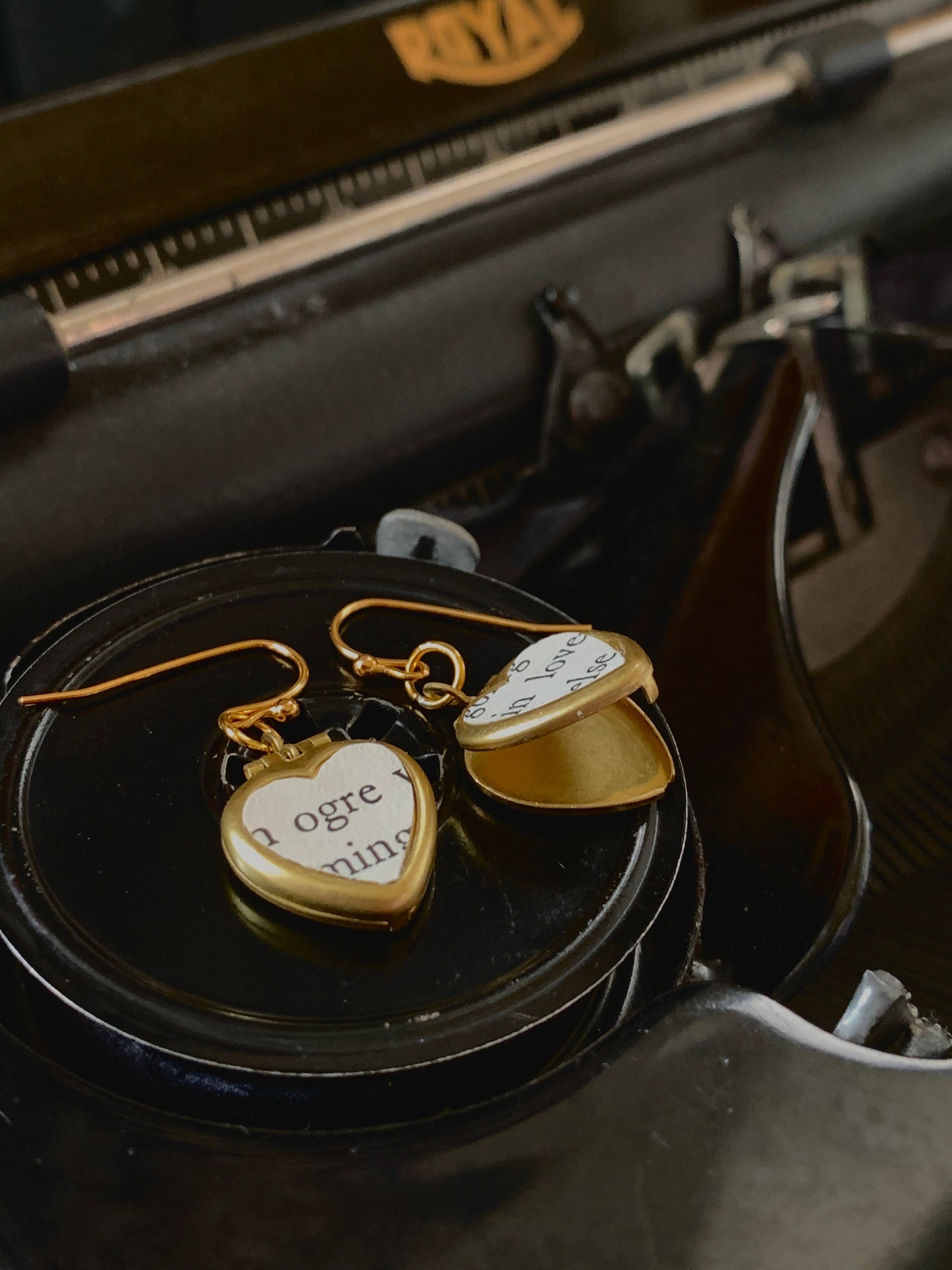 Funny locket earrings, heart locket earrings, ogre earrings, vintage paper locket, dark academia gift, book gift, movie gift