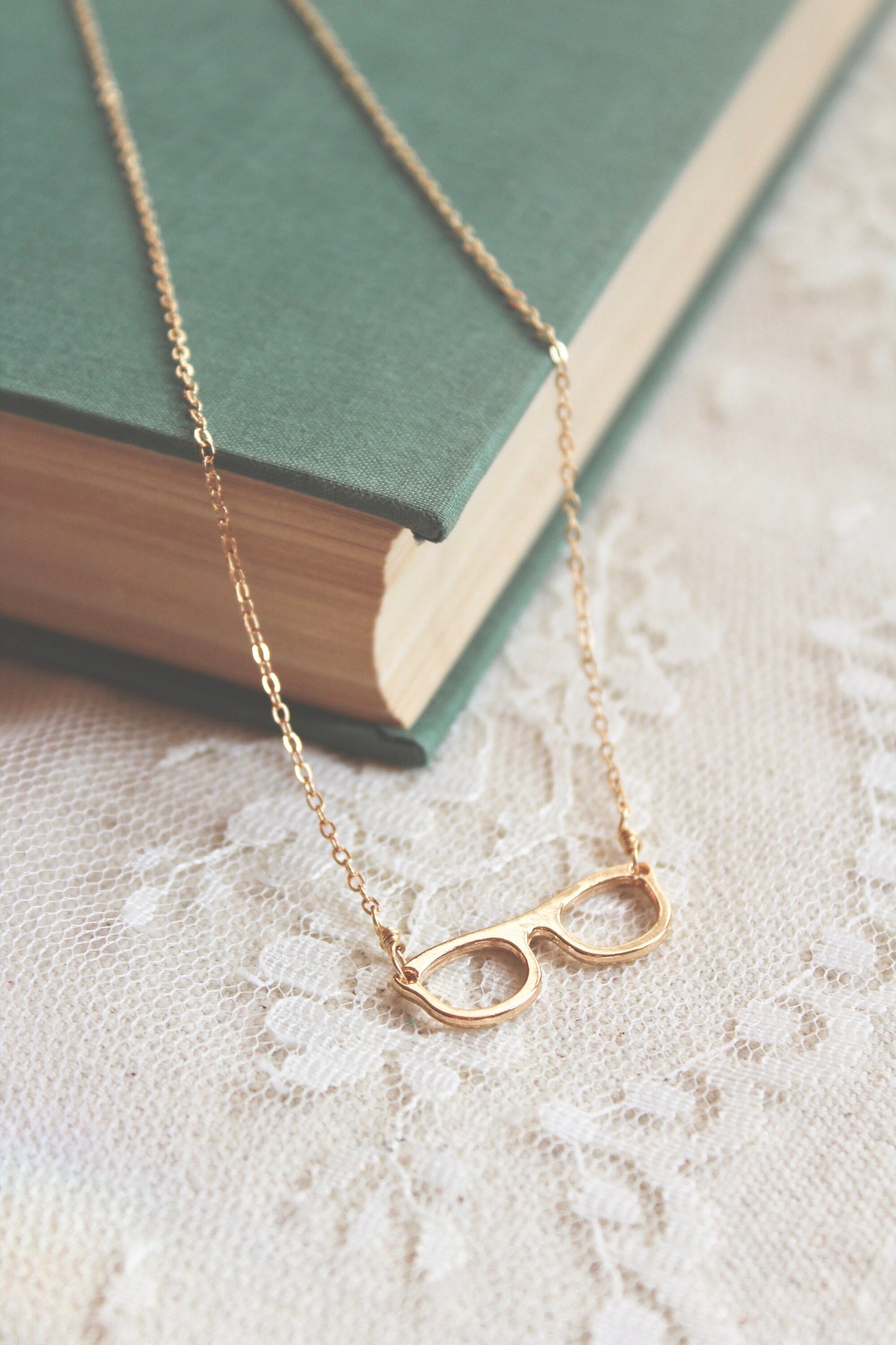 Gold eyeglass charm necklace, librarian gift, bookish jewelry, optical jewelry, optician jewelry, Four Eyes Are Better Than None