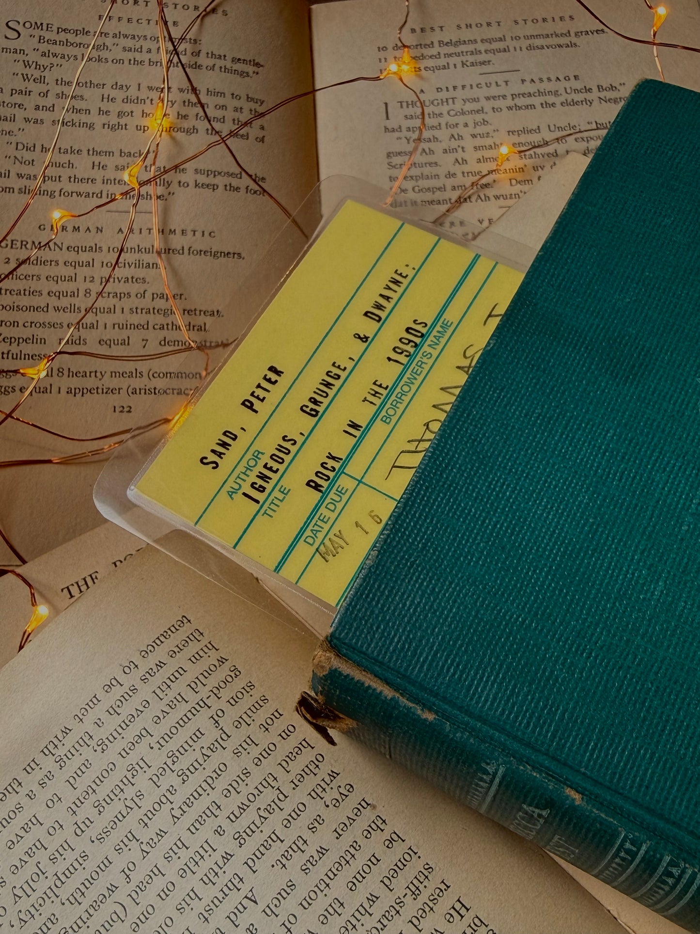 Rock in the 1990s yellow library due date card bookmark, laminated