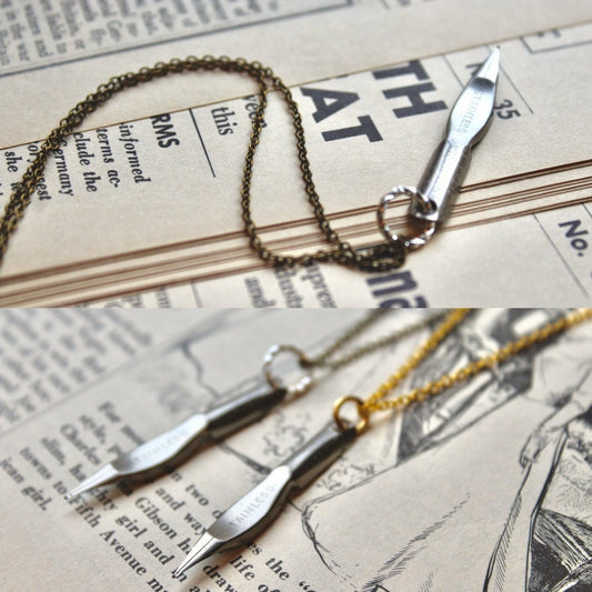 Vintage empire pen co. calligraphy pen necklace, stainless steel, no. 21, pen nib necklace, vintage pen nib, writer gift, calligraphy gift