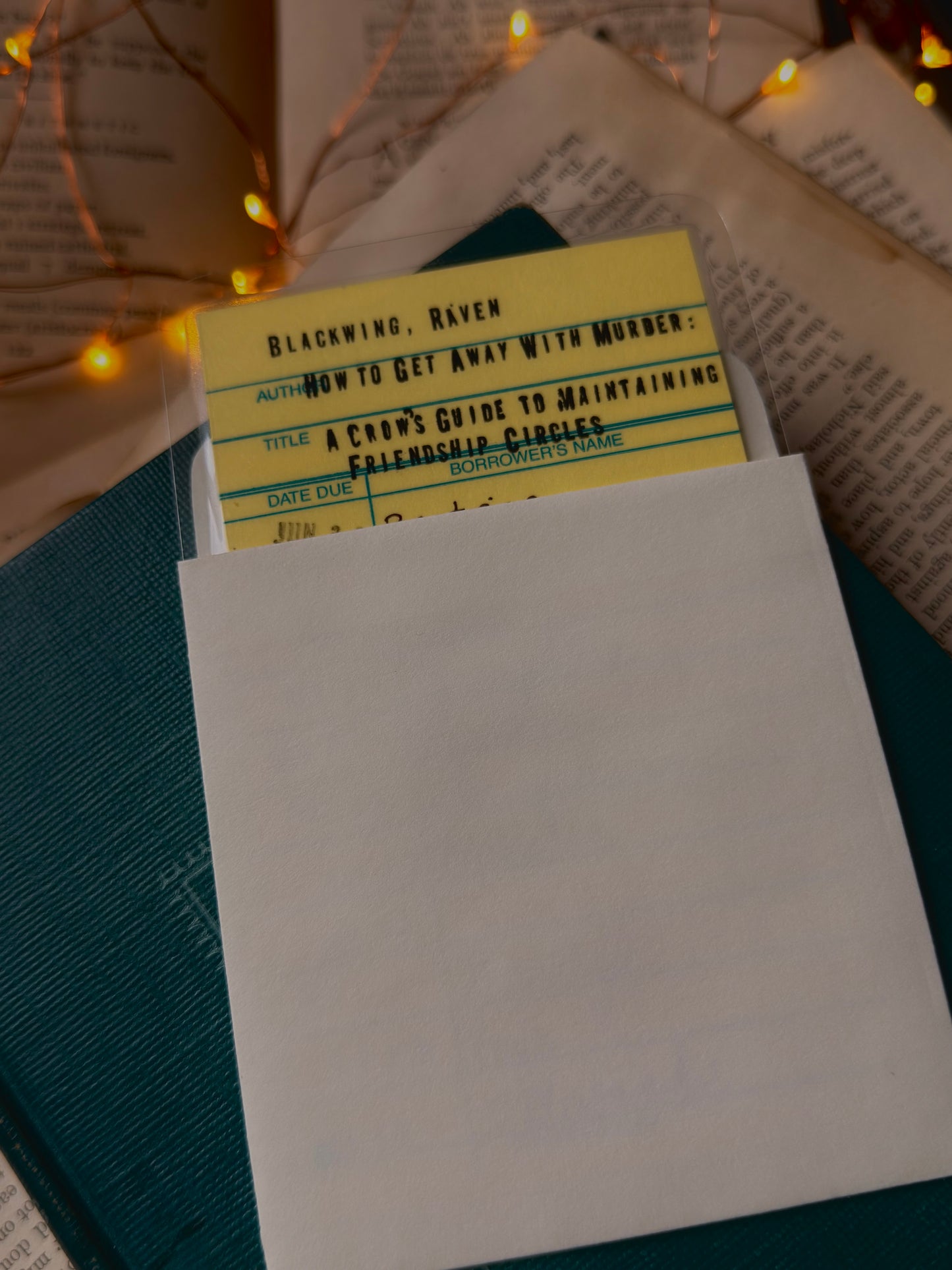 Murder of Crows retro yellow library card bookmark, laminated