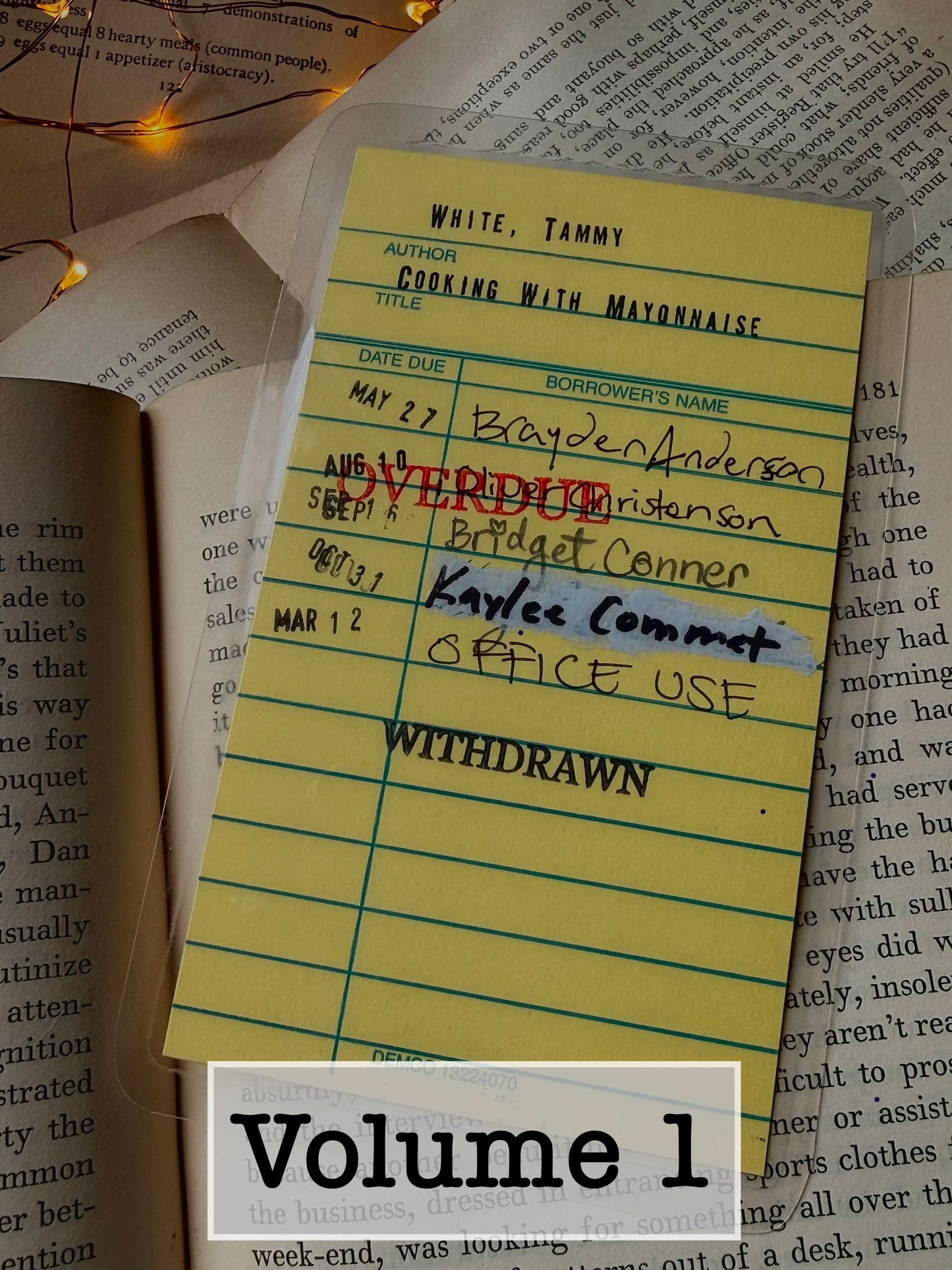 Cooking With Mayonnaise retro yellow library due date card bookmark, laminated