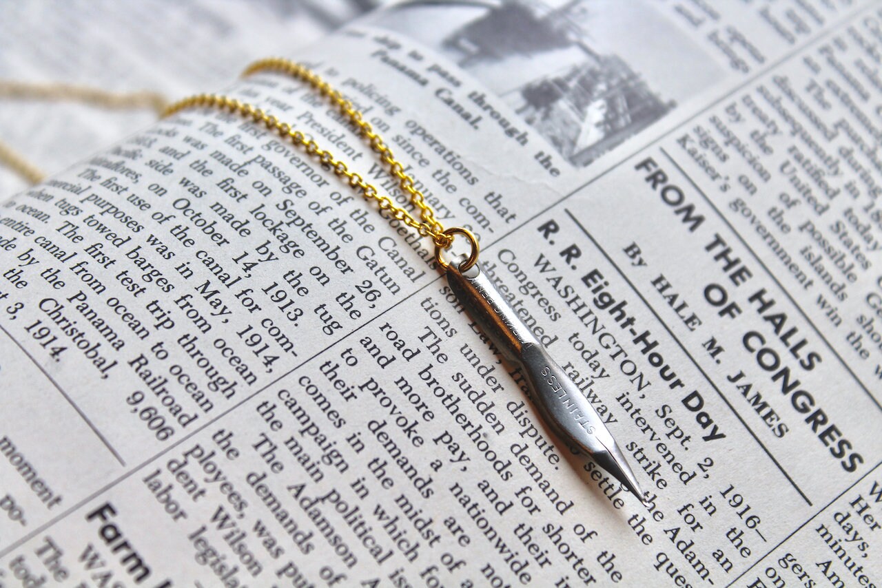 Vintage empire pen co. calligraphy pen necklace, stainless steel, no. 21, pen nib necklace, vintage pen nib, writer gift, calligraphy gift