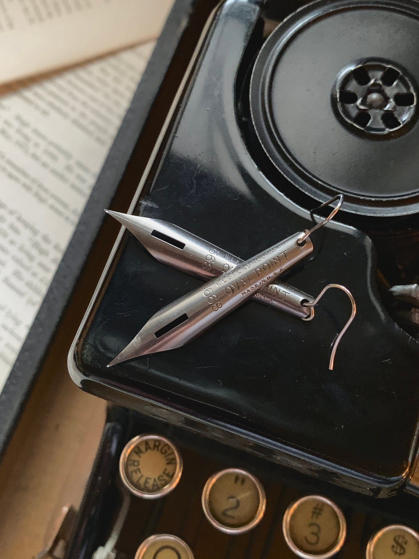 Vintage Esterbrook Pen Nib Earrings, Light Gunmetal, Dark Academia-Inspired Jewelry for Writers & Book Lovers, Narrow Kite Shape