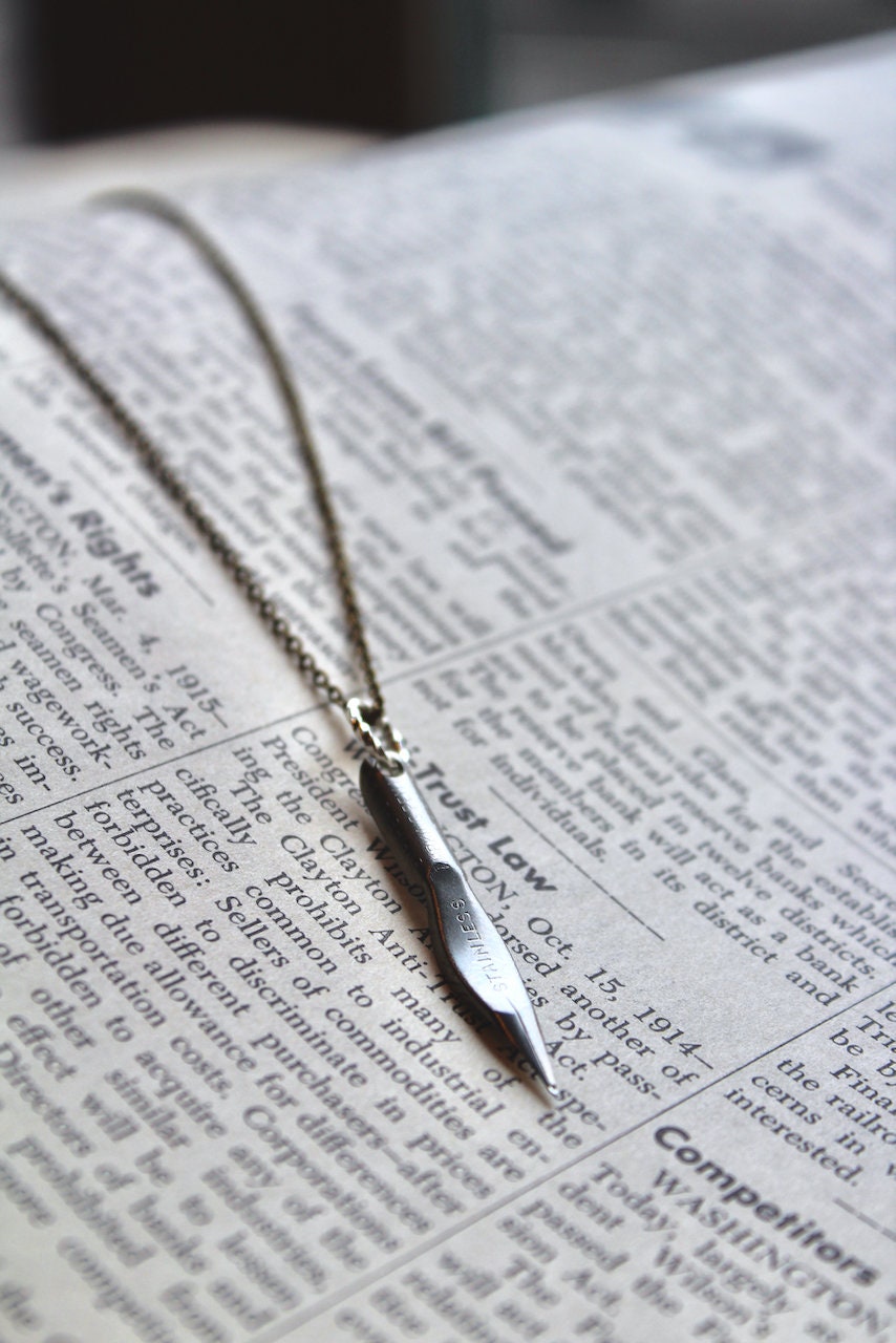 Vintage empire pen co. calligraphy pen necklace, stainless steel, no. 21, pen nib necklace, vintage pen nib, writer gift, calligraphy gift