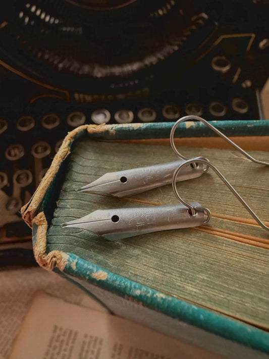 Moody Russian Pen Nib Earrings, A Refined and Literary Accessory for Writers, Scholars, and Thinkers, Small Demi Sizing