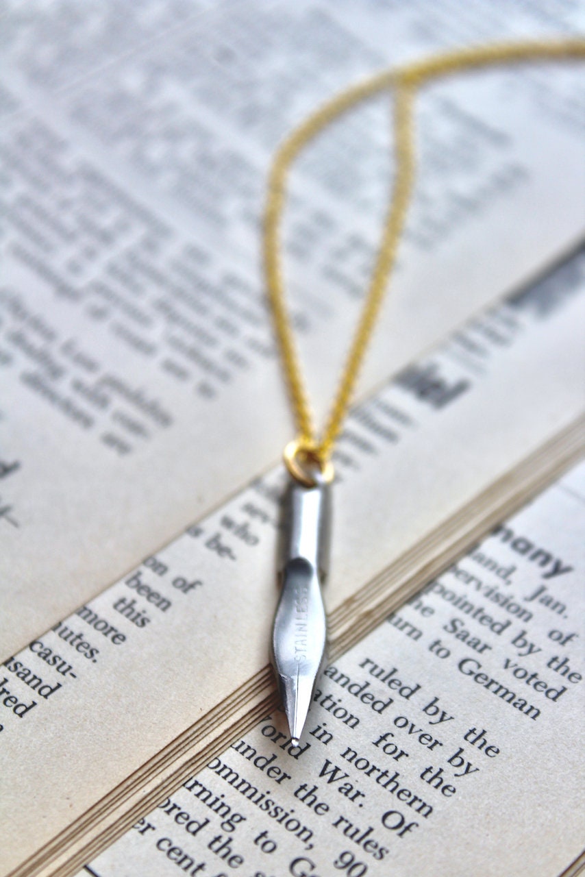 Vintage empire pen co. calligraphy pen necklace, stainless steel, no. 21, pen nib necklace, vintage pen nib, writer gift, calligraphy gift