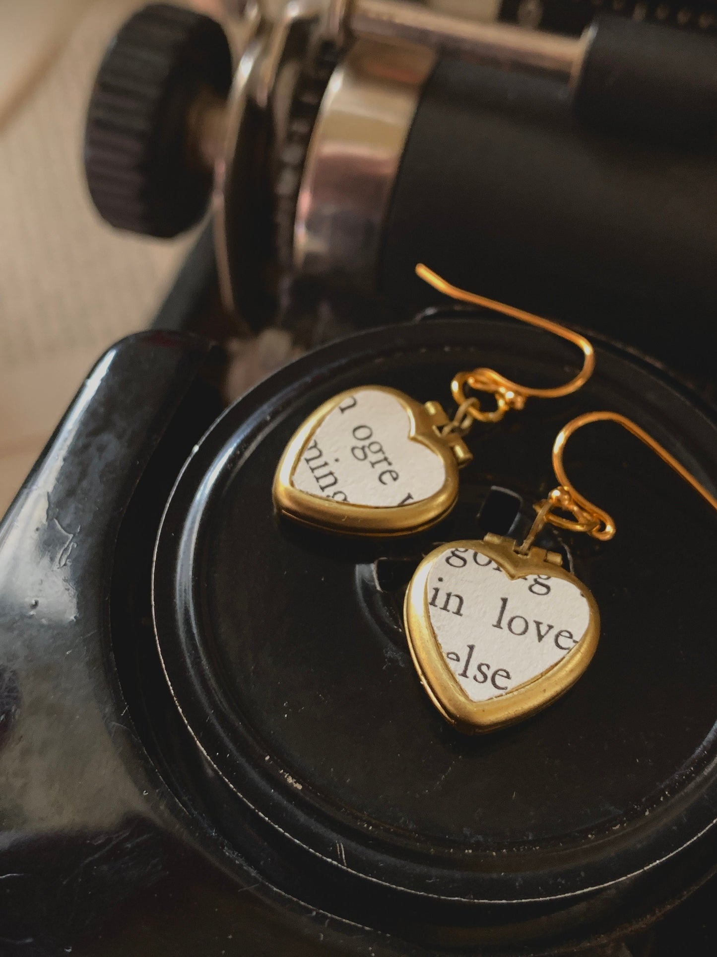 Funny locket earrings, heart locket earrings, ogre earrings, vintage paper locket, dark academia gift, book gift, movie gift