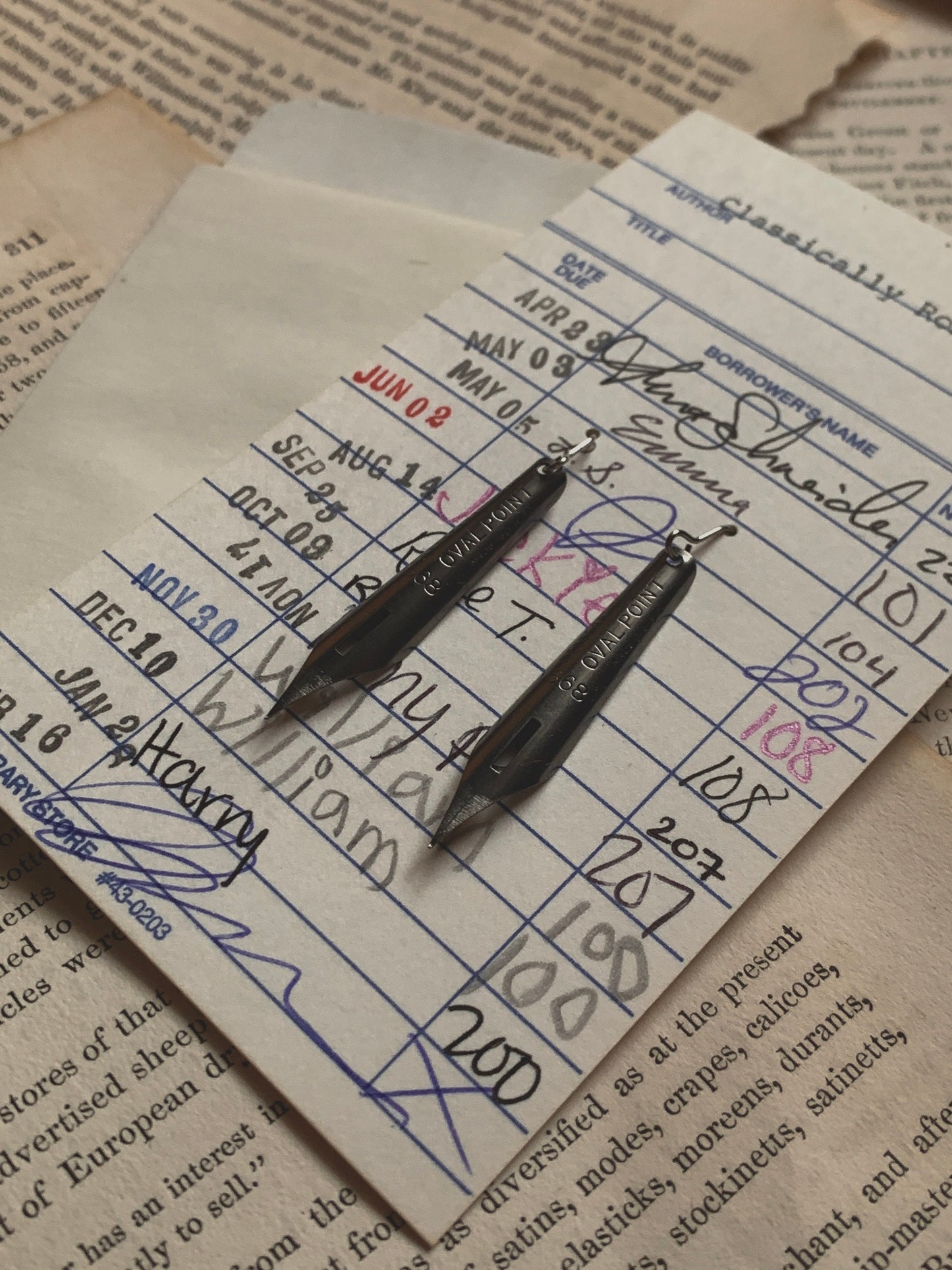 Vintage Esterbrook Pen Nib Earrings, Light Gunmetal, Dark Academia-Inspired Jewelry for Writers & Book Lovers, Narrow Kite Shape